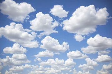 Fluffy white cumulus clouds scattered across a vibrant cerulean sky