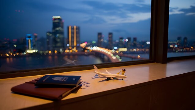 Airplane Passport Travel City Night View,