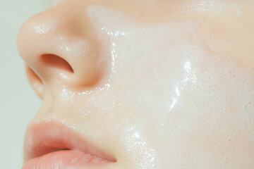Fototapeta premium Close-up of wet face with detailed texture and soft lighting, part of