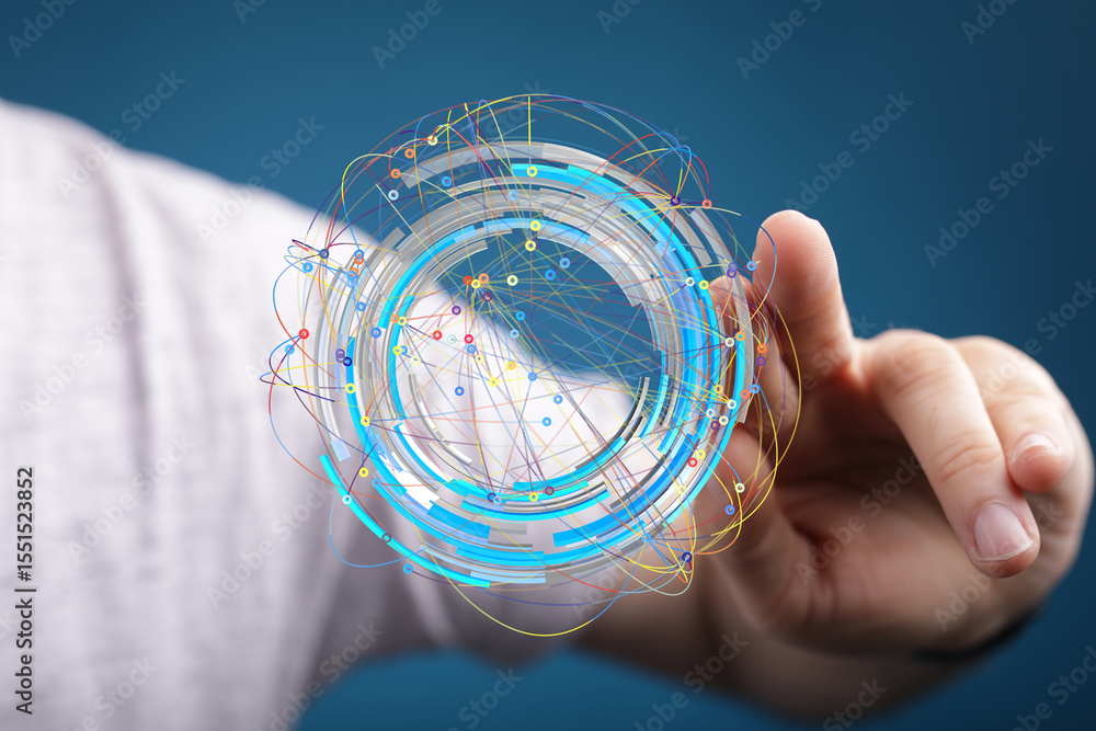 Aufkleber Abstract image of a hand interacting with a digital network.  Perfect for tech, innovation, and connection concepts.