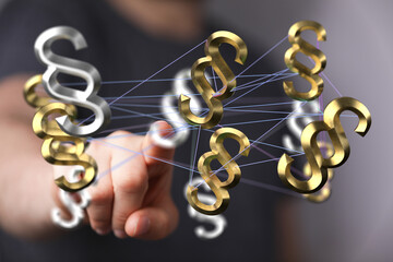 Abstract image of interconnected paragraph symbols, representing legal networks, compliance, and...