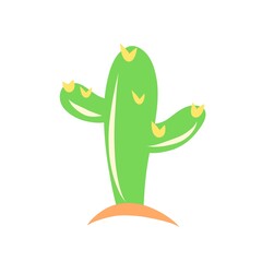 Minimalist green cactus with yellow thorns, flat design style. Perfect for icons, logos, or nature and desert-themed graphic elements.