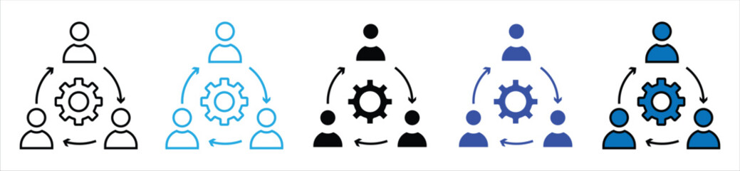 Teamwork and Process Management Icons – Gear Symbol for Collaboration and Workflow