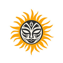 Fototapeta premium Aztec sun symbol with human features reinterpreted in a modern logo design
