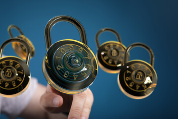 High-quality image of combination locks, ideal for security, privacy, and data protection concepts.