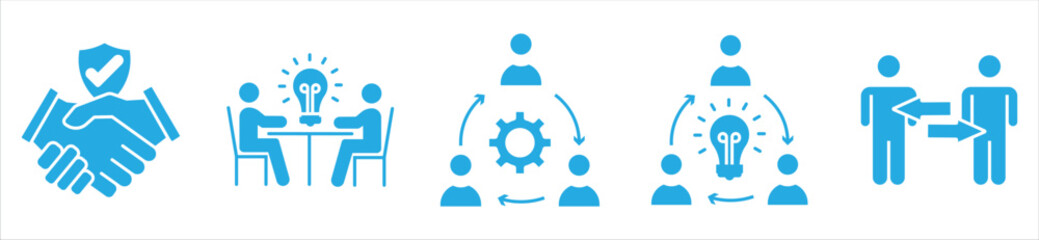 Business Collaboration and Teamwork Icons – Innovation, Partnership, and Workflow