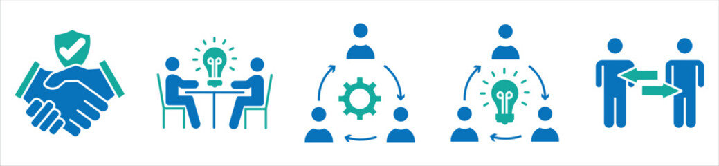 Fototapeta premium Business Collaboration and Teamwork Icons – Innovation, Partnership, and Workflow