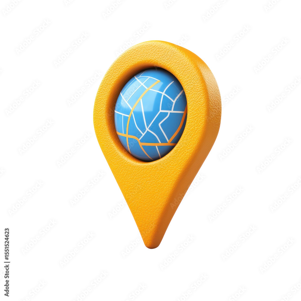 Poster location pin icon 3d yellow global map pointing navigation travel marker on transparent background