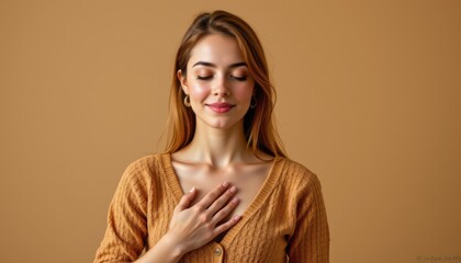 woman experiencing anxiety practicing grounding exercise with hand on chest and closed eyes peaceful emotional reset moment