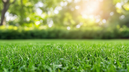 Naklejka premium A lush green field with a bright sun shining on it