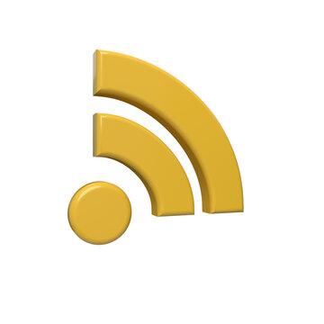 Golden 3d rss feed symbol on a black background