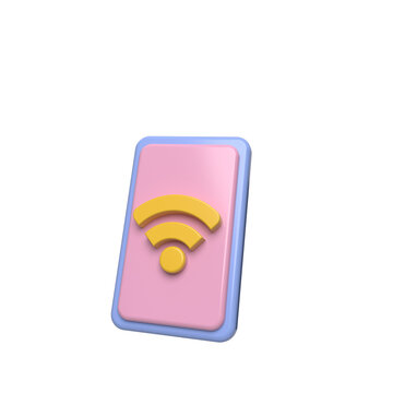 3d render of a pink smartphone with a yellow wifi symbol on screen