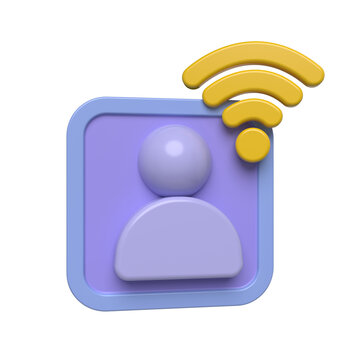 3d icon of a user profile with a wi fi signal symbol