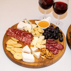 Gourmet Cheese  Charcuterie Board with Wine.