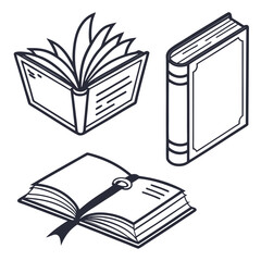 Vector art of collection of open and closed books, symbolizing knowledge and education, isolated on white background