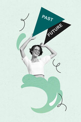Trend composite sketch template 3D photo collage of portrait young woman smile happy choose past...
