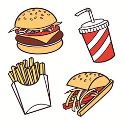 Vector art of collection of four american footballs in different colors and styles, isolated on white background