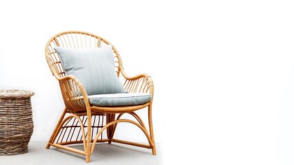 Elegant Rattan Wicker Chair Light Gray Cushion Modern Design