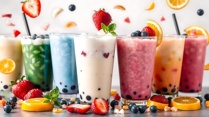 Boba Drinks Clear Cups Fruit Pieces