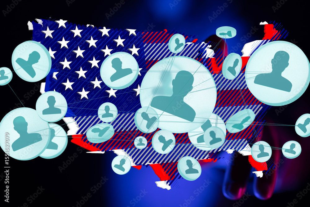 Poster visual representation of social connections and networks within the united states. ideal for article