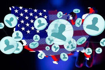 Obraz premium Visual representation of social connections and networks within the United States. Ideal for articles on social media, technology, or American demographic