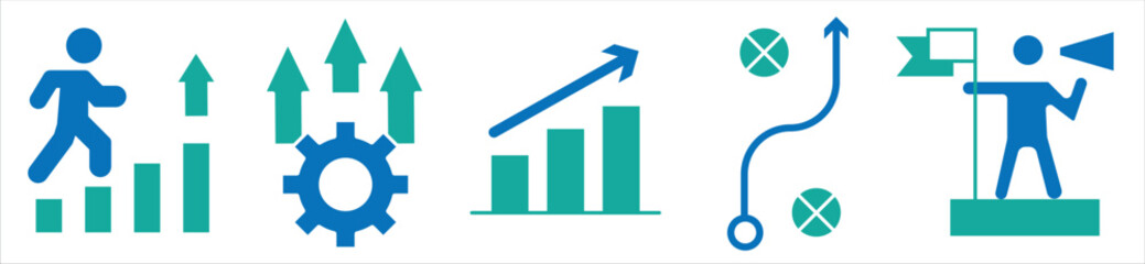 Leadership and Growth Icons – Business Strategy, Progress, and Planning Line Icons Set