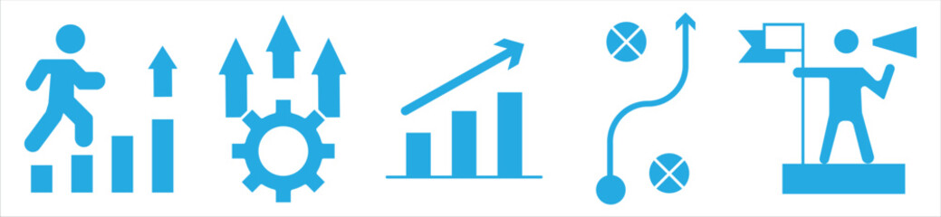 Leadership and Growth Icons – Business Strategy, Progress, and Planning Line Icons Set