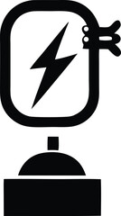 Stylized black and white illustration of a lightning bolt inside a rounded rectangle symbolizing energy and power