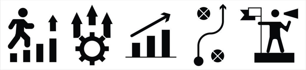 Leadership and Growth Icons – Business Strategy, Progress, and Planning Line Icons Set
