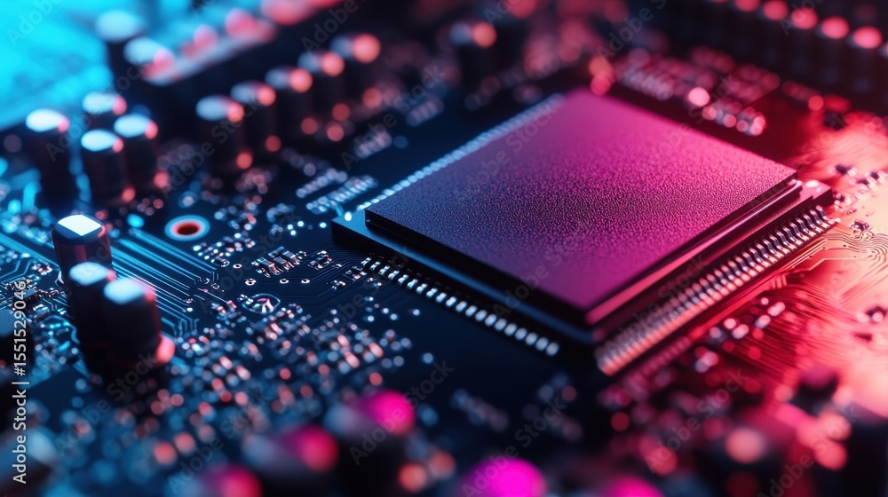 Fototapete this detailed macro image of a circuit board features vibrant colors and intricate patterns, capturi