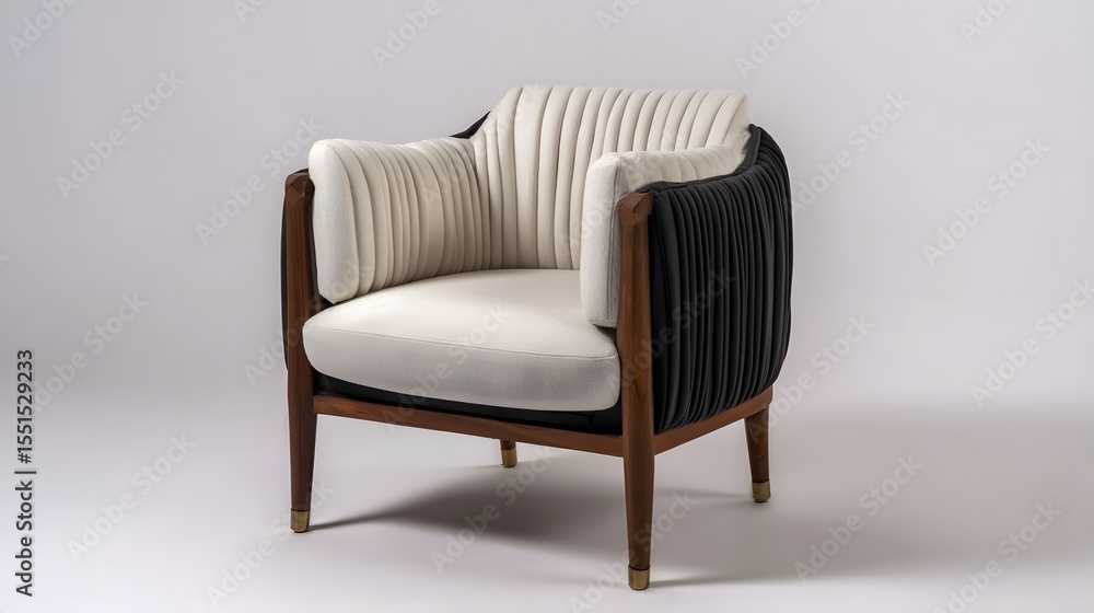Aufkleber a sleek and contemporary designer armchair with a ribbed plush cushion in a neutral cream and black 