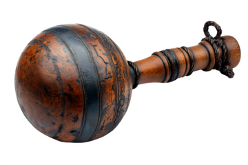 Brass bell with wooden handle traditional sound tool isolated on white background