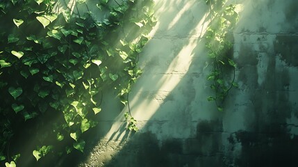 Sunlit Ivy on Weathered Wall: A Serene Nature Scene
