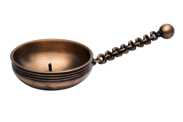 Brass candle snuffer with chain isolated on white background