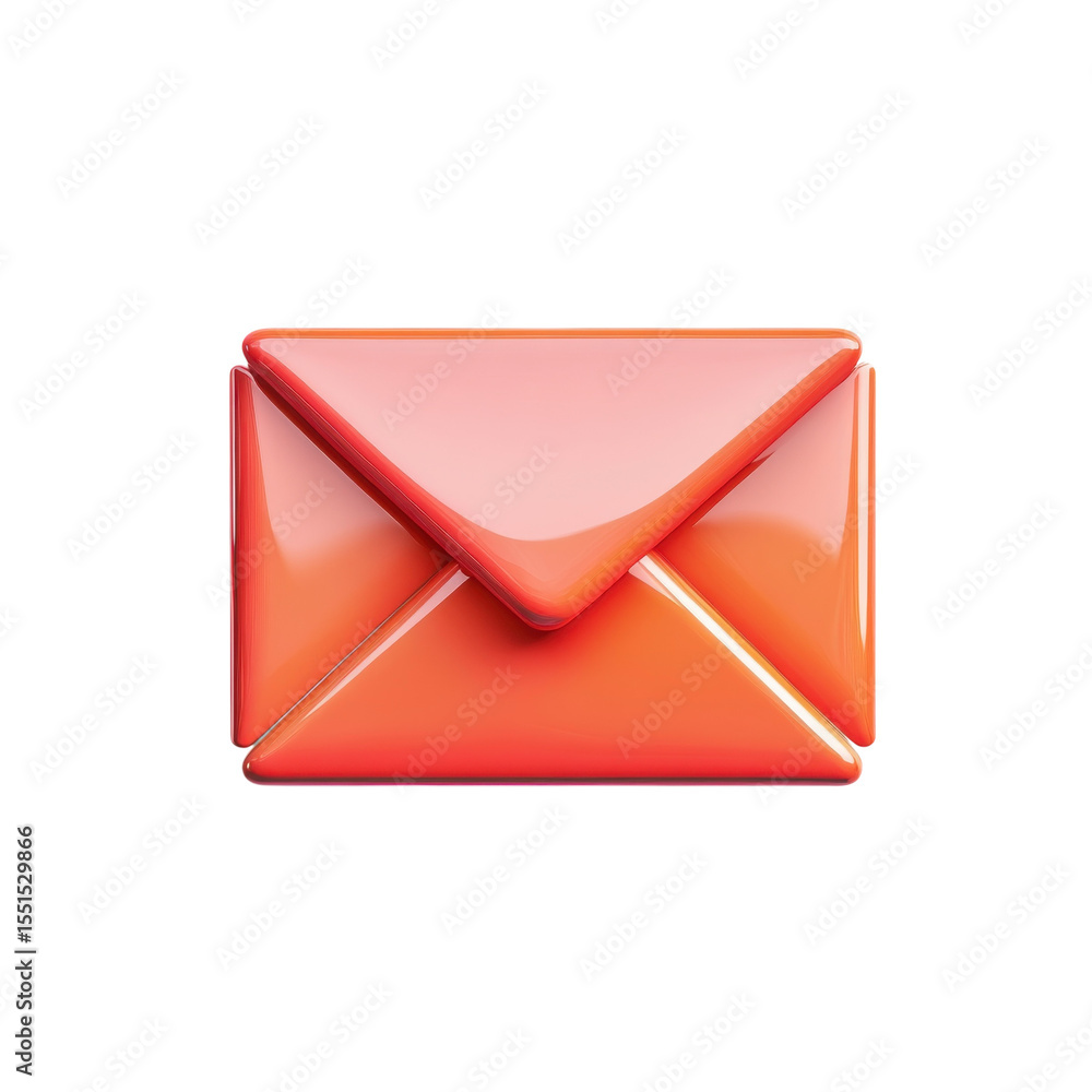 Poster glossy red email icon communication symbol graphic design element render on transparent background