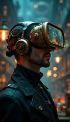 Steampunk Man in Virtual Reality Headset