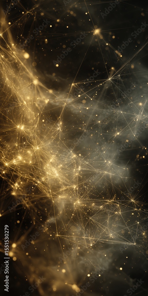 Aufkleber abstract background featuring a network of golden lines and glowing particles