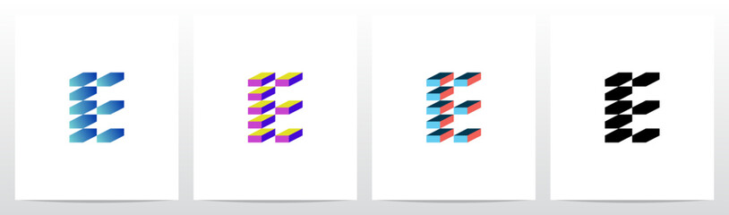 Pile Of Brick Block Stack Letter Initial Logo Design E