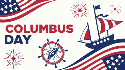 Columbus Day Celebration: Illustrative celebration of Columbus Day, with the iconic ship, american flag, and festive fireworks creating a visual spectacle.