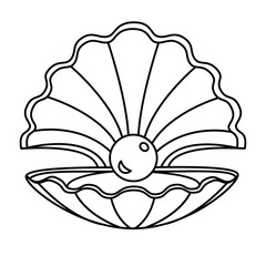 Isolated seashell with a pearl on white background. Vector Line art