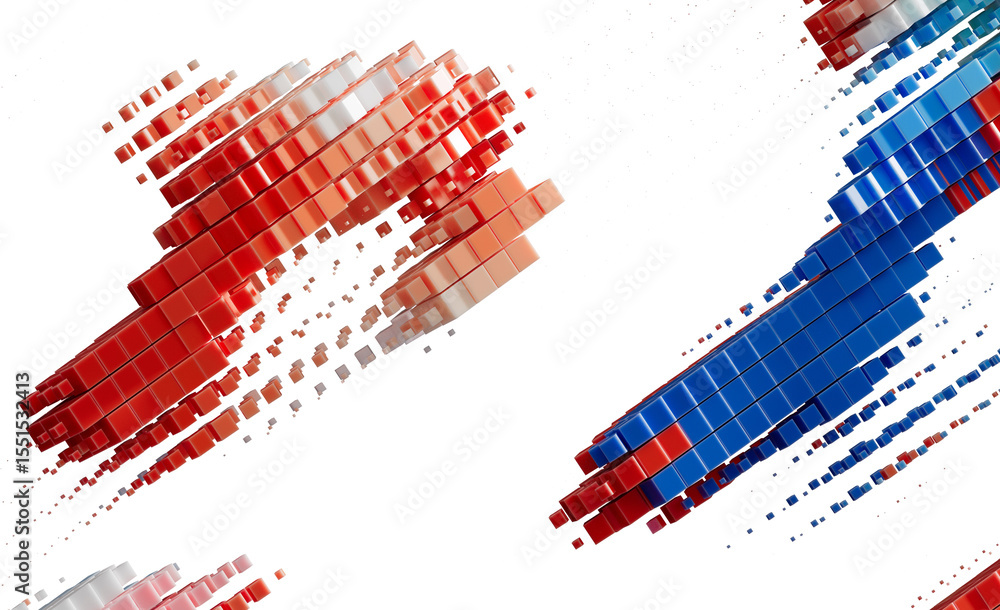 Aufkleber Abstract Red Blue Cube Blocks Digital Technology Data Stream