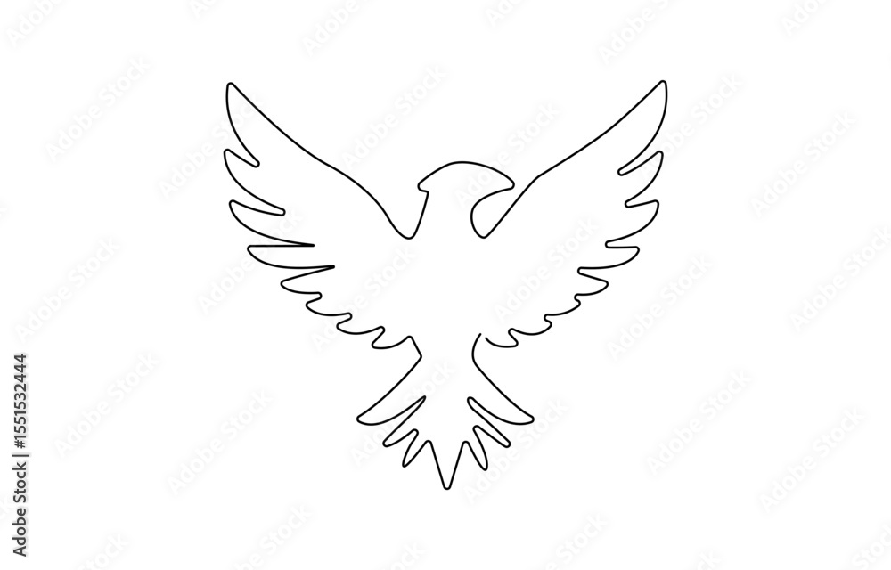 Poster bird of prey flying in continuous line art drawing style. eagle in flight black linear design, flyin