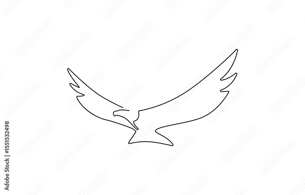 Poster bird of prey flying in continuous line art drawing style. eagle in flight black linear design, flyin