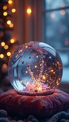 Illuminated Glitter Globe on Cozy Cushion