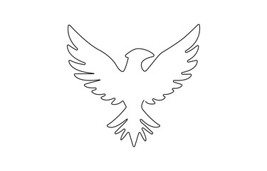 Bird of prey flying in continuous line art drawing style. Eagle in flight black linear design, Flying eagle simple line art illustration. Continuous one line draw.