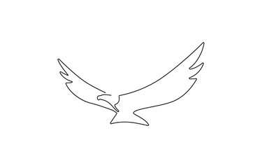Bird of prey flying in continuous line art drawing style. Eagle in flight black linear design, Flying eagle simple line art illustration. Continuous one line draw.