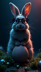 Stylish Bunny with Glasses Sitting on a Giant Egg