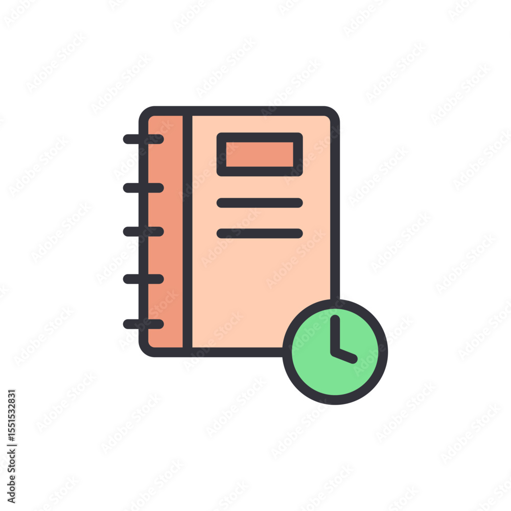 Poster scheduling and planning concept with notebook and clock icon