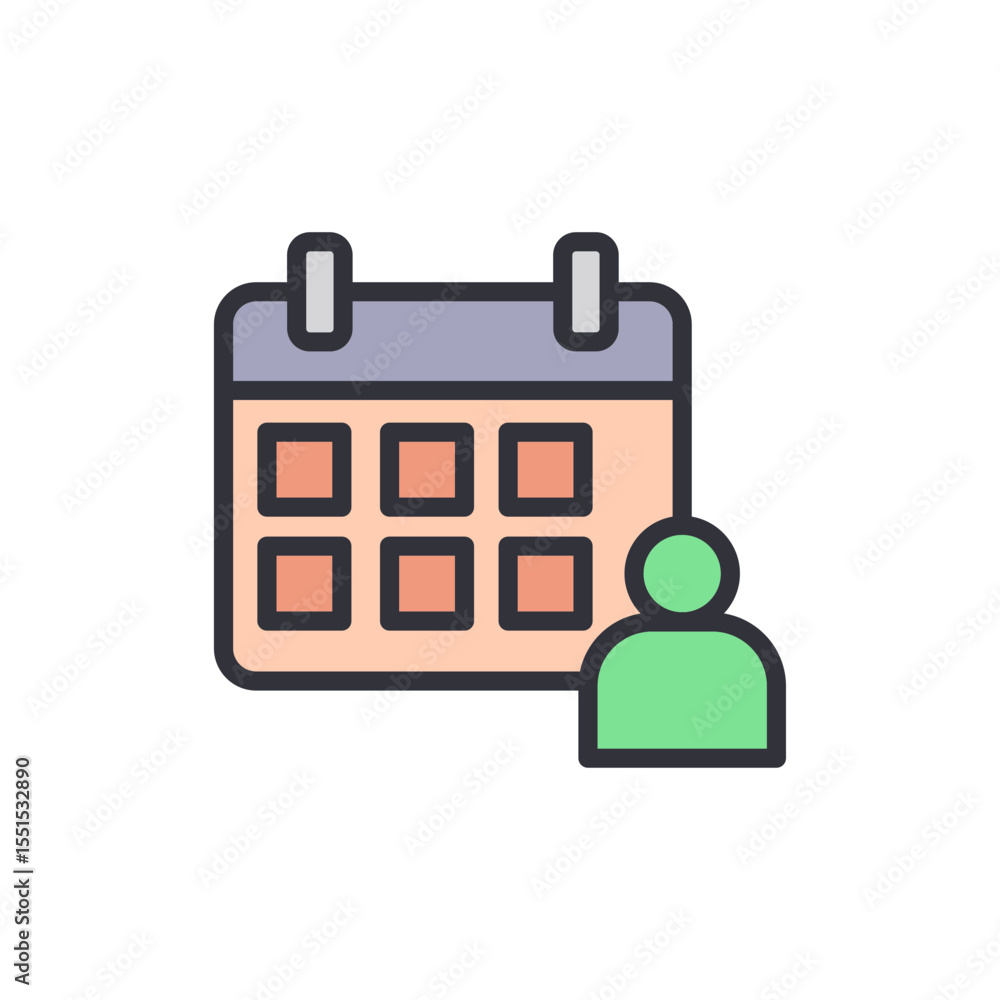 Poster upcoming events scheduled with users on calendar reminder icon style
