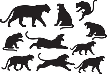 Wild Tiger Walking Silhouette – Vector Illustration in Black